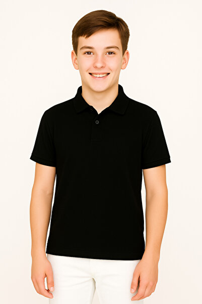 Sibel Günay Butik Μπλουζάκι με λαιμόκοψη πόλο για νέους |   Μαύρο |   100% βα...