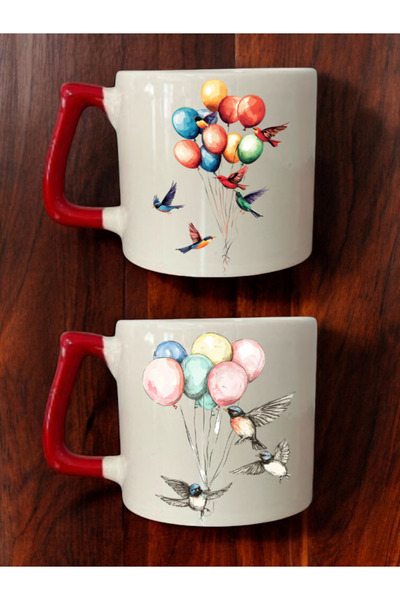 lili hediyelik أكواب قهوة سيراميك مطبوعة بتصميم الطيور المرتصلة من بالونا - ط...