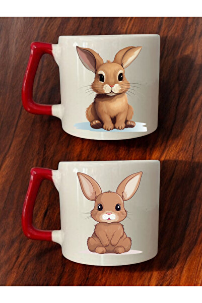 lili hediyelik طقم من كوبين للقهوة مطبوع عليه أرنب جميل - أكواب سيراميك للشاي...