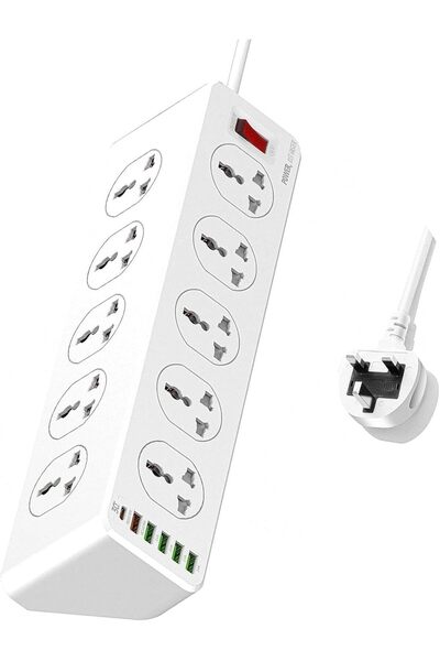 Generic 5 Usb Socket 10-way Power Strip With Usb Type-c Port Charging Slot Extension Cable