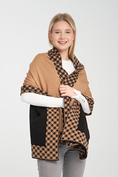 Cebe Ring-Patterned Shoulder Shawl, Double-Sided Knitwear Shoulder Shawl