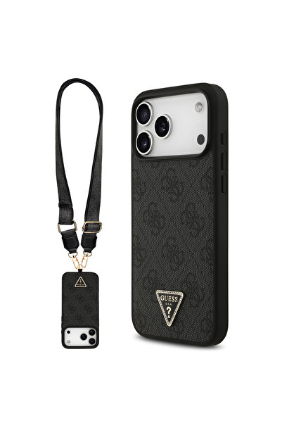 Guess كفر جوال ايفون 17 برو ماكس من الجلد بنقش فاخر مع تعليقة. كفر ايفون 17 برو ماكس يدعم الشحن اللاسلكي.