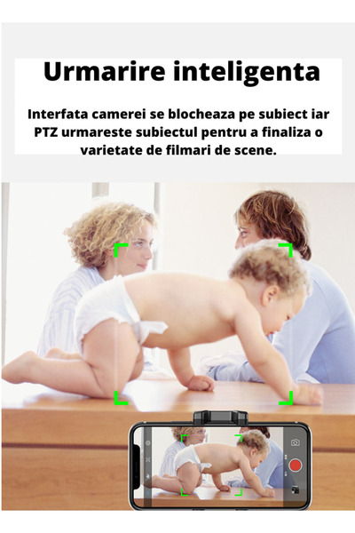PEVOOSA MIO Suport Rotativ Inteligent pentru Telefon – 360° Auto-Tracking,, Vlogging & Streaming – Negru/baterii