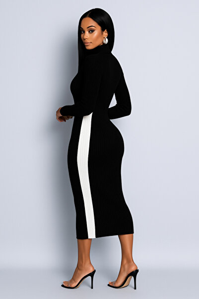 missamour KADIN BEYAZ POLO YAKA SERİTLİ ELBİSE