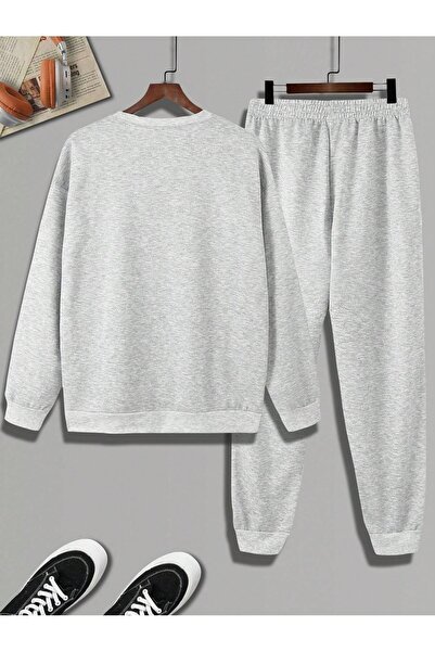 puolikuu Sweatshirt Jogger Tracksuit Set - Oversize, Mini-Knit Printed Crew Neck with a Raised Texture