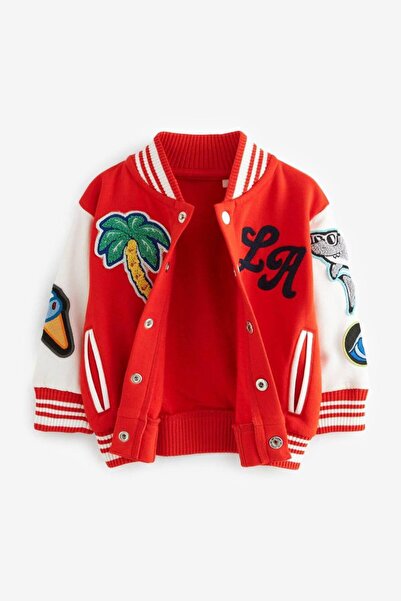 La ciel Paris Hei Red Embroidered Los Angeles Cotton Buttoned Unisex College Bomber Jacket