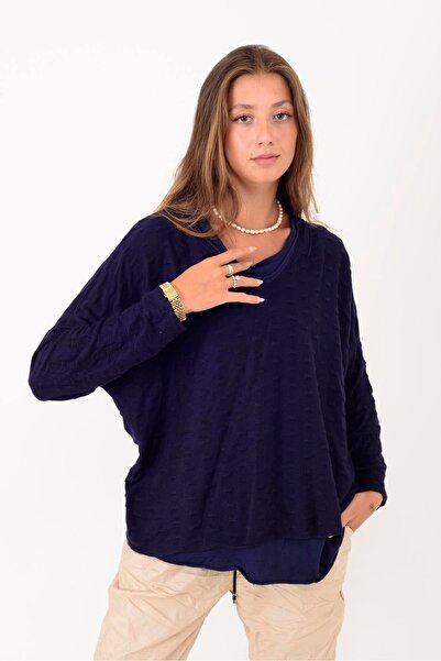 Park Moda 20406 Embossed Detailed Scarf 2-Piece Knitwear Blouse