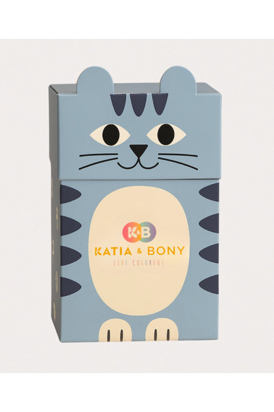 Katia&Bony Children's Cat Patterned 2-Piece Boxed Socket Socks Blue