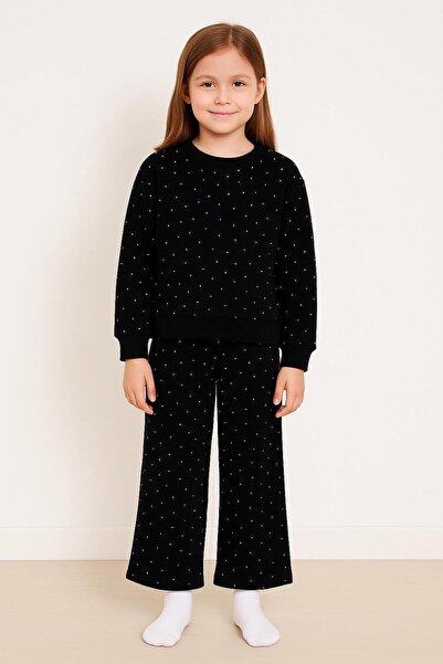 RAPAPA Girl's Stone Detailed Wide Leg 2-Piece Set – Black-9867