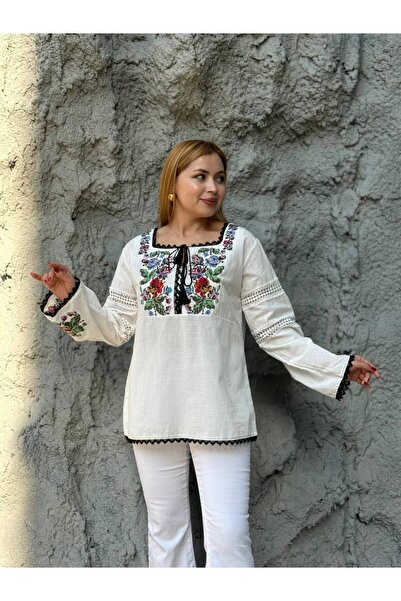 ubmbutik Linen Embroidered Blouse