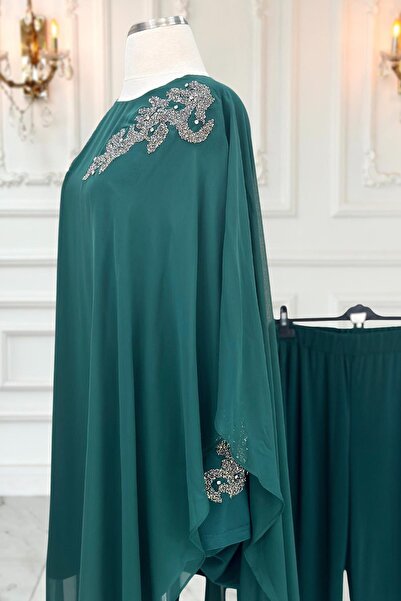 Genel Markalar Tesettür Takım Abiye Elbise Büyük Beden Tesettür Takım Derin Sandy Şifon Kumaş Büyük Beden