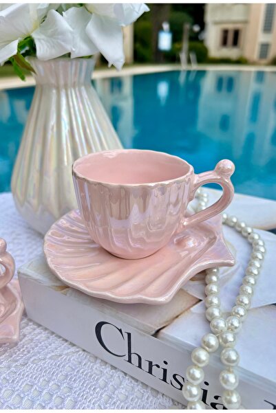 MAMALİZA طقم فناجين قهوة سيراميك من 6 قطع من اللؤلؤ الوردي - 90 مل، لون وردي ...