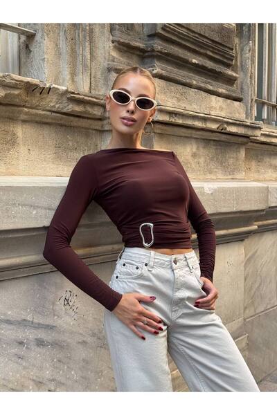 Le Savu Μακρυμάνικη μπλούζα με ασύμμετρη καφέ χρώματος και λεπτομέρεια με αγκ...