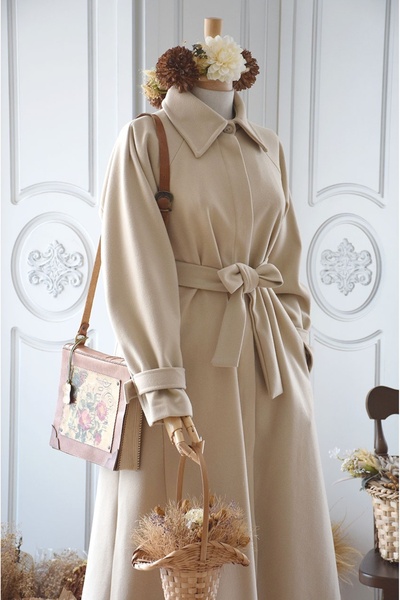 EMİNOS BUTİK Mevlana Model Cashmere Coat Light Beige Color