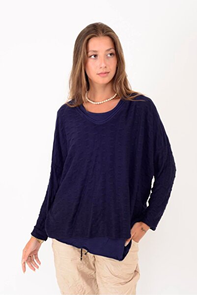 Park Moda 20406 Embossed Detailed Scarf 2-Piece Knitwear Blouse