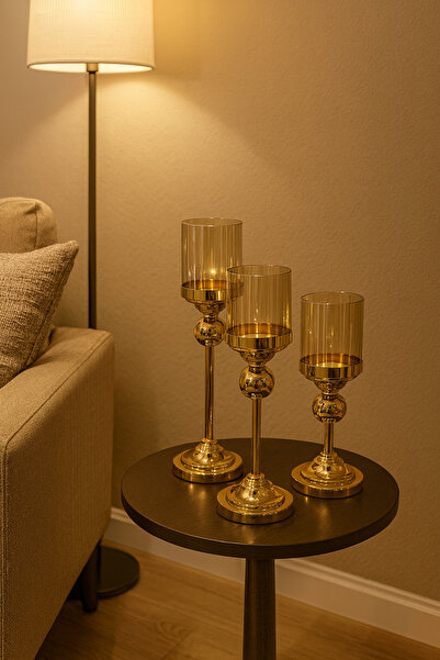 AbajurAksesuar HEY 3 LÜ GOLD MUMLUK