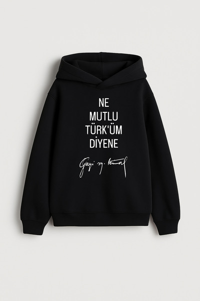 MODA سترة بقلنسوة سوداء مطبوعة للنساء والرجال والأطفال بعبارة 'ما هي السعادة'...