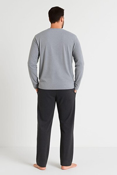 Pemilo Men's 6150 Long Sleeve 100% Cotton Pajama Set Gray