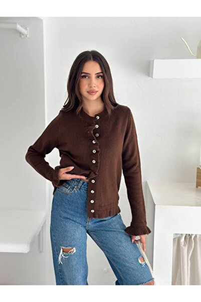 Noa Noa Buttoned Cardigan with Front Ruffle Detail