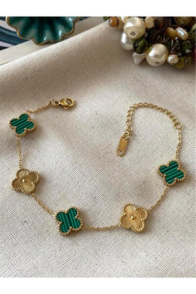 ANGELSS JEWELLERY Green Gold Two Color Clover Model Bracelet (Clover Model Gr...