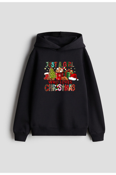 MODA سويت شيرت بقلنسوة أسود مطبوع عليه عيد الميلاد المجيد وعيد الميلاد للنساء...