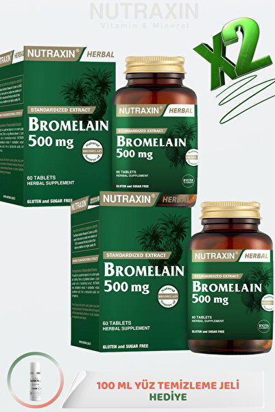 Nutraxin Bromelain 60 Tablet Her Tablette; Bromelain 500 mg ( X2) + 100 ML Yüz Temizleme Jeli HEDİYE