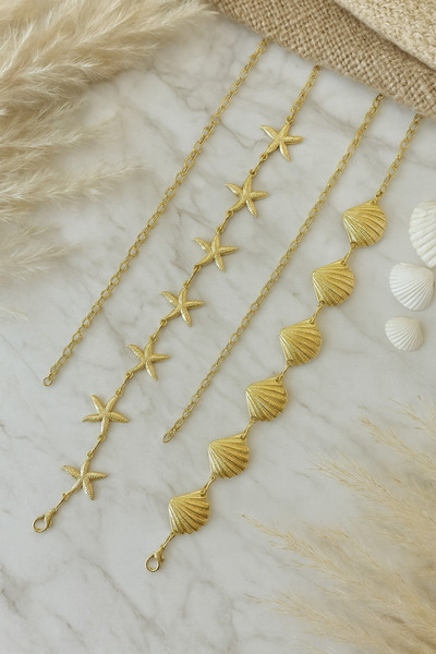 AURRARİ Kadın Gold Midye Ve Deniz Yıldızı Detaylı Vücut & Bel & Elbise & Pant...