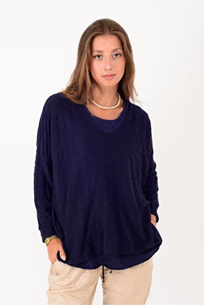 Park Moda 20406 Embossed Detailed Scarf 2-Piece Knitwear Blouse