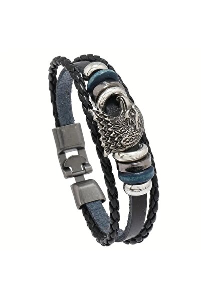 Feronnucci سوار جلدي منسوج برأس نسر للجنسين KR01