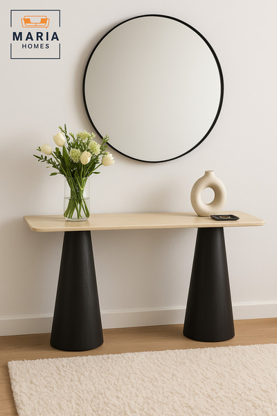 MARIA HOMES Modern Console Table – Beige Top with Black Base, Entryway & Living Room Furniture (140×40×80 cm)