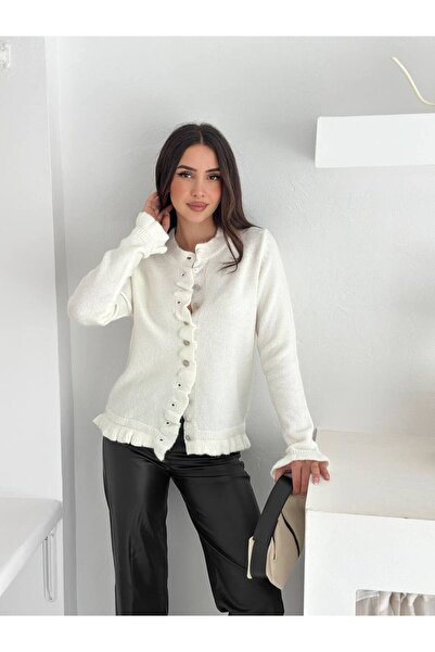 Noa Noa Buttoned Cardigan with Front Ruffle Detail