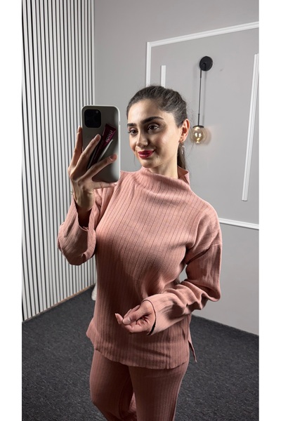 TEXXANA Striped Detailed Long Sleeve Knitwear Bottom Top 2-Piece Set