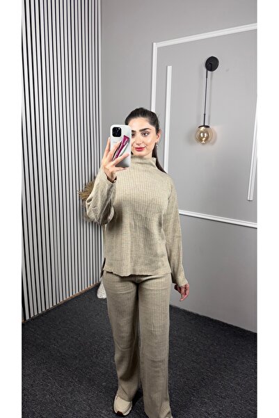 TEXXANA Striped Detailed Long Sleeve Knitwear Bottom Top 2-Piece Set