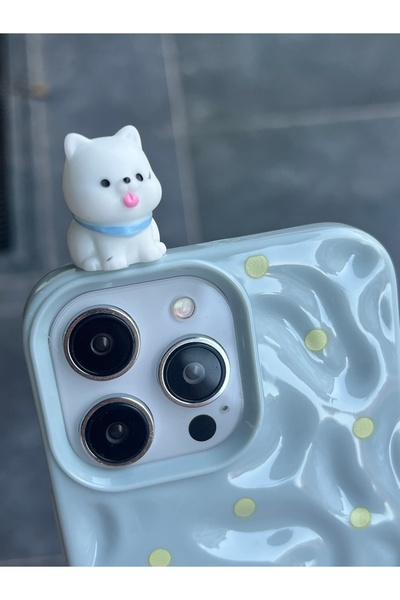 EDELFU For iPhone 16 Pro Max Cat and Dog Figure Polka Dot Silicone Soft Glossy Protective Phone Case