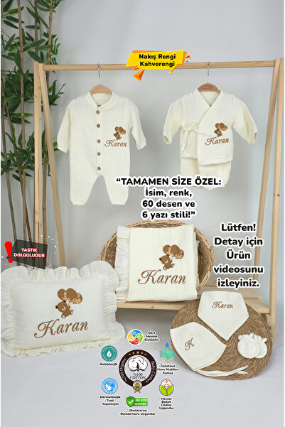 gros shop Müslin Yeni Doğan 4Katlı Organik %100Pamuk Kişiye Özgü Nakışlı Hast...