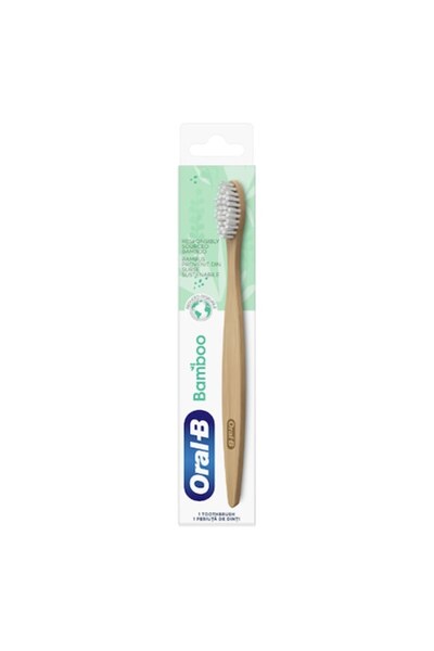 Oral-B Bamboo Toothbrush, Bamboo Handle, Charcoal-Infused Bristles, Brown