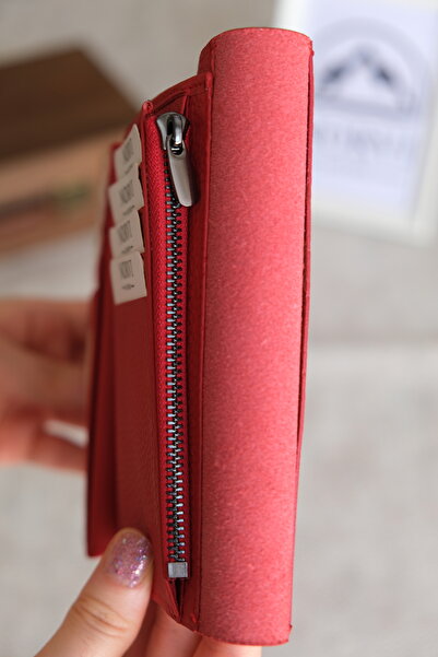 Norvi Leather Saraciye Stitched Multi-Compartment Genuine Leather Wallet for Women Red