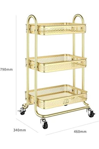 AZAF Beauty Salon Rolling Gold Trolley Cart 3 Layers Metal Manicure Cart and Pedicure Trolley with Wheels