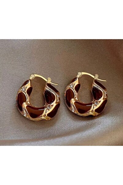 Sue Gold Detaylı Taşlı Emaye Küpe