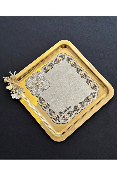 Bayrakkızoğlu tekstil 6’lı Taşlı Kadife Kahve Sunum Peçetesi Kokteyl Peçetesi...