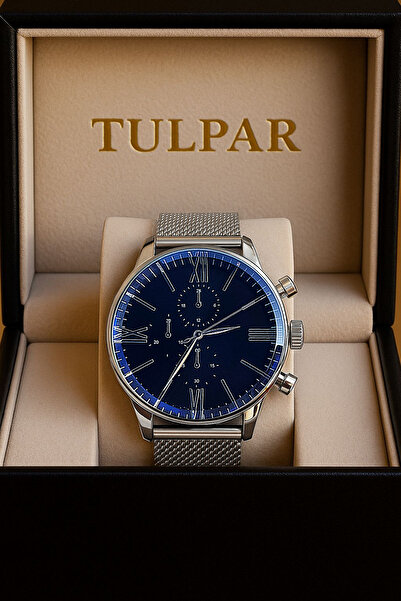 Tulpar Limited Edition Silver Color Navy Dial Mesh Band Men's Wristwatch