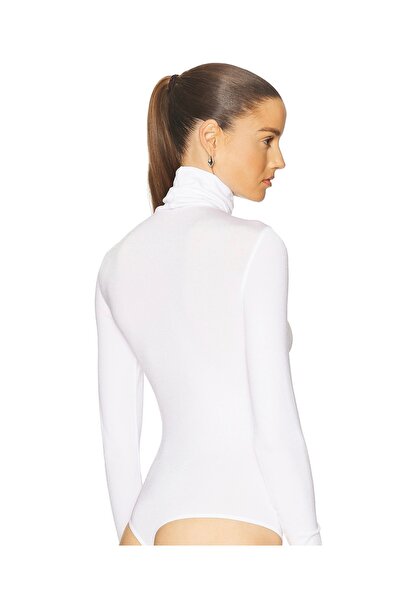 AFR CLOTHES Γυναικείο λευκό κορμάκι διπλής στρώσης από ζέρσεϊ με ζιβάγκο και κουμπωτά στο κάτω μέρος