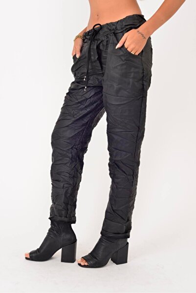 Park Moda 22078 Faux Leather Pants with Elastic Waist