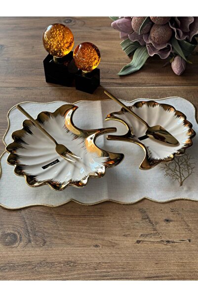 Meri Ev Gereçleri Ginkgo Leaf Presentation Plate Set of 2