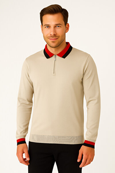 ModaPlaza Men's Polo Neck Zippered Sweater 8008