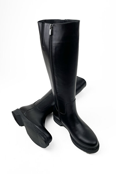 RABU Siyah Kadın Hakiki Deri Diz Altı Spor Çizme