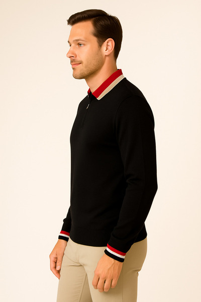 ModaPlaza Men's Polo Neck Zippered Sweater 8008