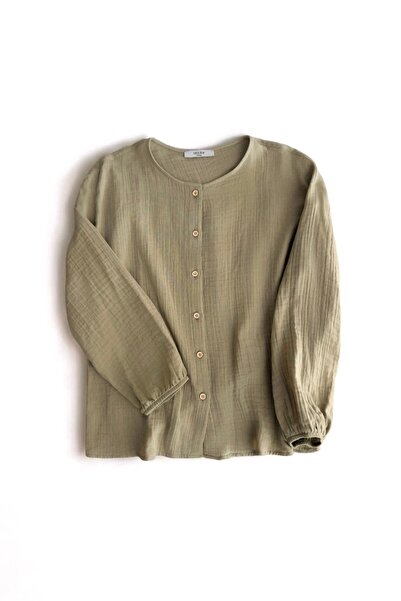 Beju be Ahşap düğmeli müslin gömlek