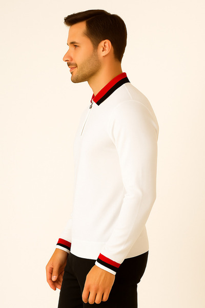 ModaPlaza Men's Polo Neck Zippered Sweater 8008