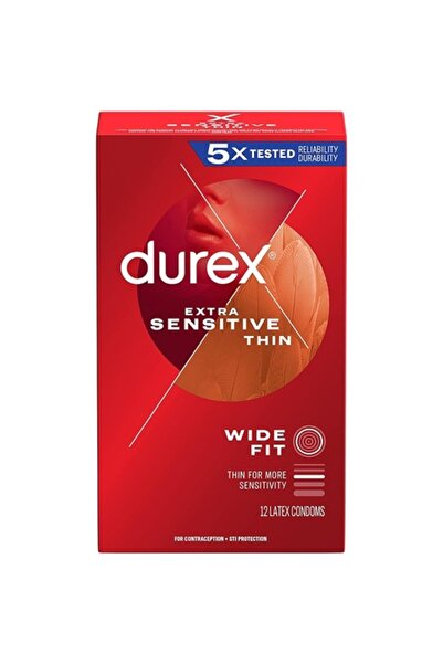 Durex 12x Extra Sensitive Condoms, Latex, Ultra Thin, Lubricated, 56mm Diameter